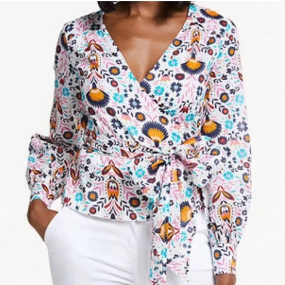 Boden Rosamund Wrap Floral top, size 12, 100% cotton, lined true wrap top